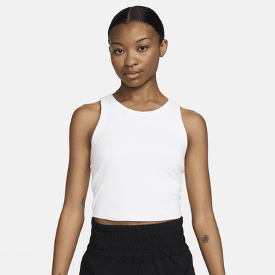 ★Nike★ One Fitted Dry Fit Crop Tank Top W White Black FN28 Nike One Fitted Women's Dri-FIT Strappy Cropped Tank Top
